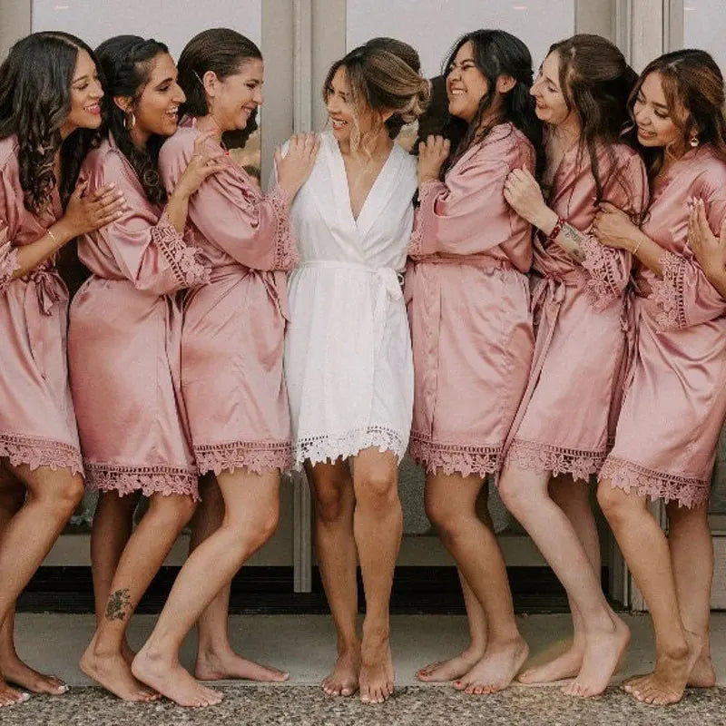 Kimono 8 Colors of Robes with Lace Cuffs and Hem Women's Nightgown Popular Pure Bathrobe Wedding Kimonos Short Soft Silky Lounge