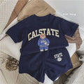 New Child Cartoon Letter Bear Tshirt+Shorts 2Piece Set Solid Color Tracksuits Summer Kids Short Sleeve Outfits Baby Thin Suit