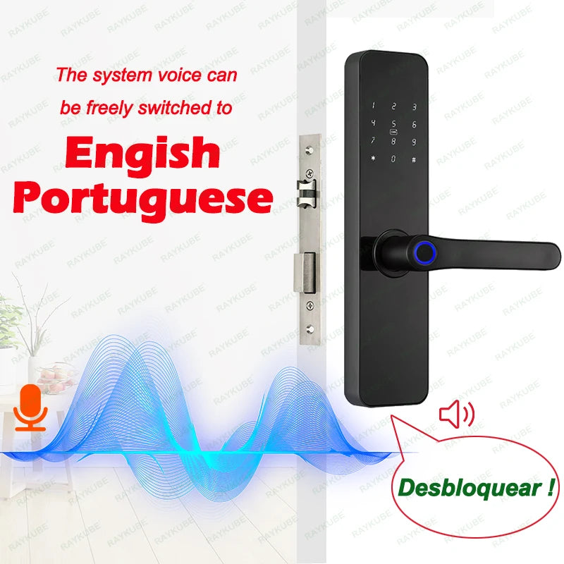 Do Brasil RAYKUBE F7 TT Lock Bluetooth Fingerprint Electric Door Lock Portuguese/English Voice Version With Longer Larger Handle