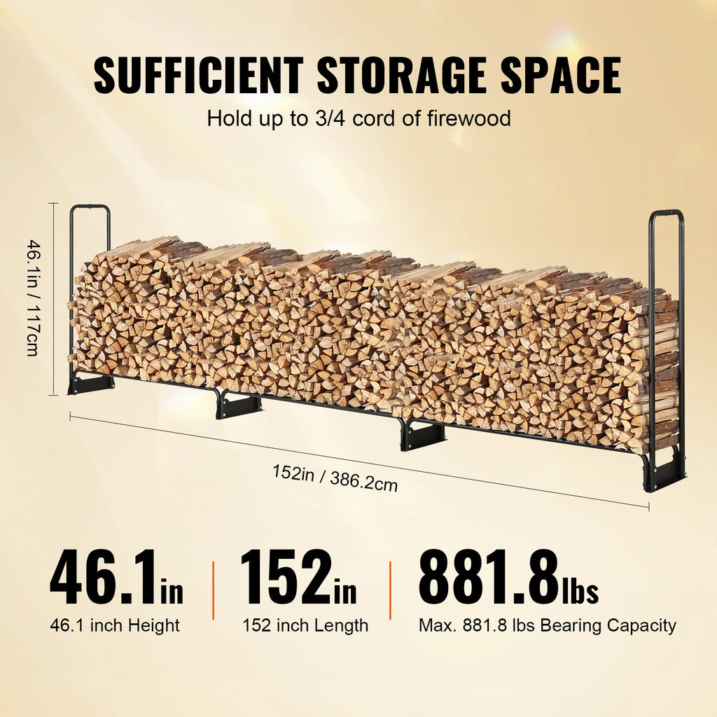 SucceBuy 12.7FT Outdoor Firewood Rack with Cover Heavy Duty Firewood Holder & 600D Oxford Waterproof Cover for Fireplace Patio