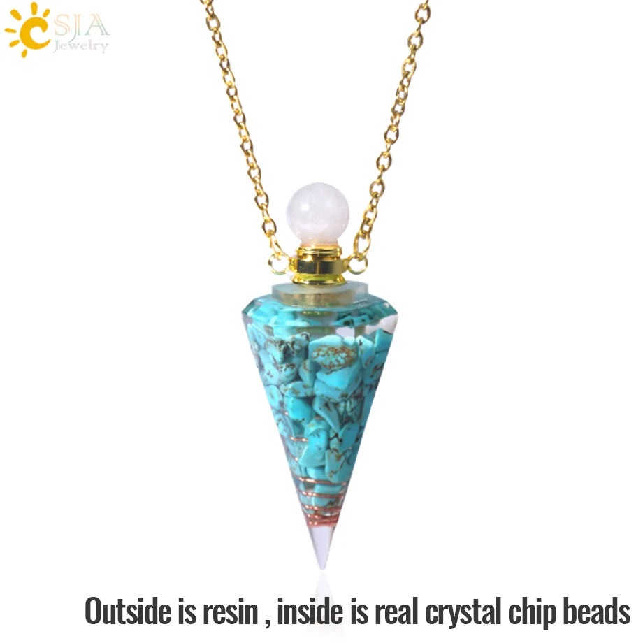 Resin Natural Stone Quartz Aromatherapy Pendant Necklace Gold Color Essential Oil Diffuser Perfume Bottle Crystal Necklaces H205