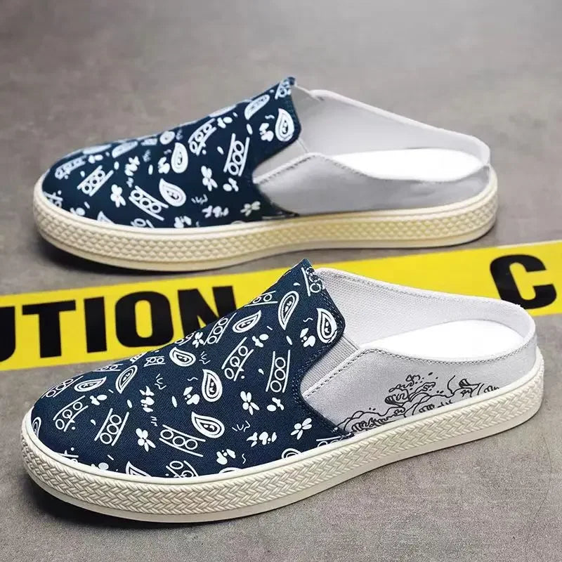 Man Half Slipper Summer New Casual Shoes Half Slippers Breathable Canvas Soft Bottom Lightweight Walking Shoe Vulcanized Shoes