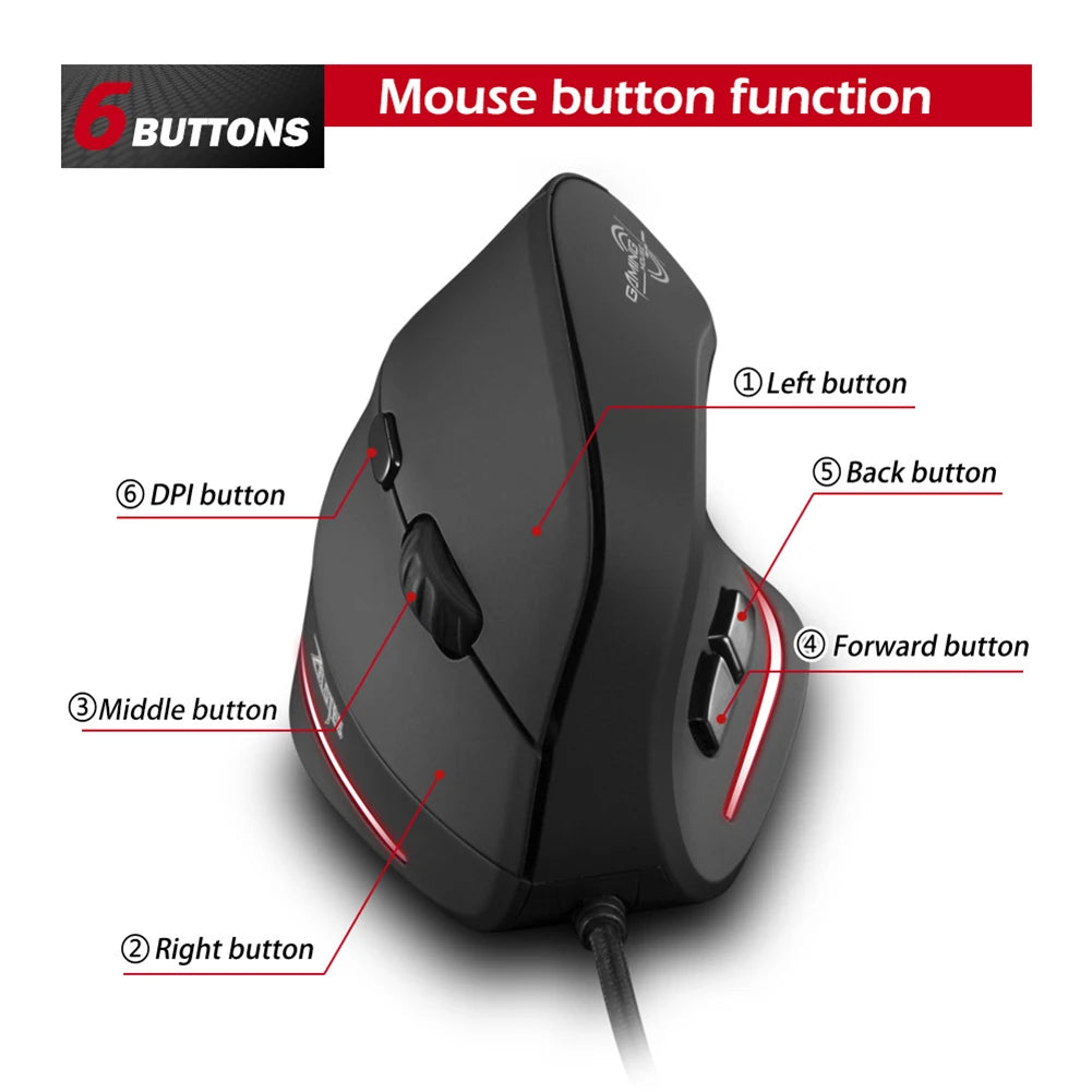 ZELOTES T20 Ergonomic Mice Silent Wired Vertical Rechargeable Ergonomic 3200 DPI USB Optical Laptop Computer PC Gamer Mouse