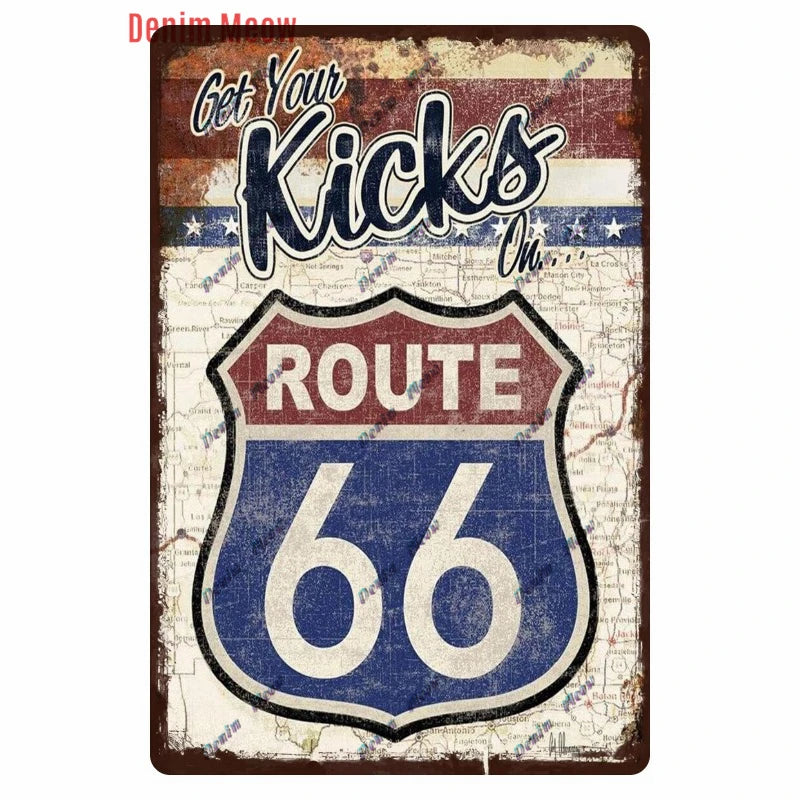 Mother Road Vintage Metal Sign Plate, New Style, Route 66, Old Route 66, Neon Light Effect, Mancave home Decor, WY14