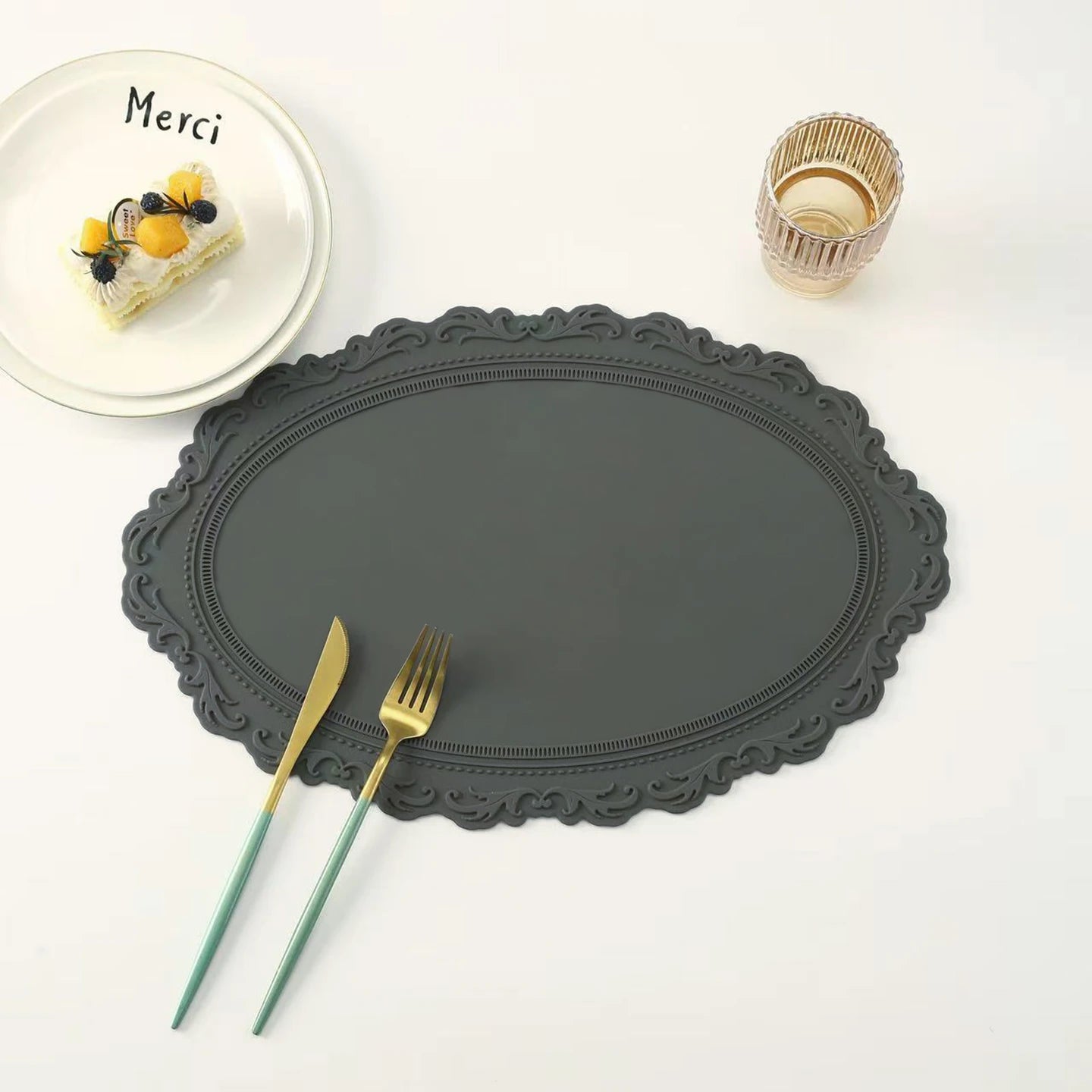 French Vintage Silicone Dining Mat round Bowl Plate Heat Resistant Mat Cup Anti-Scalding Pad Home Decoration Accories
