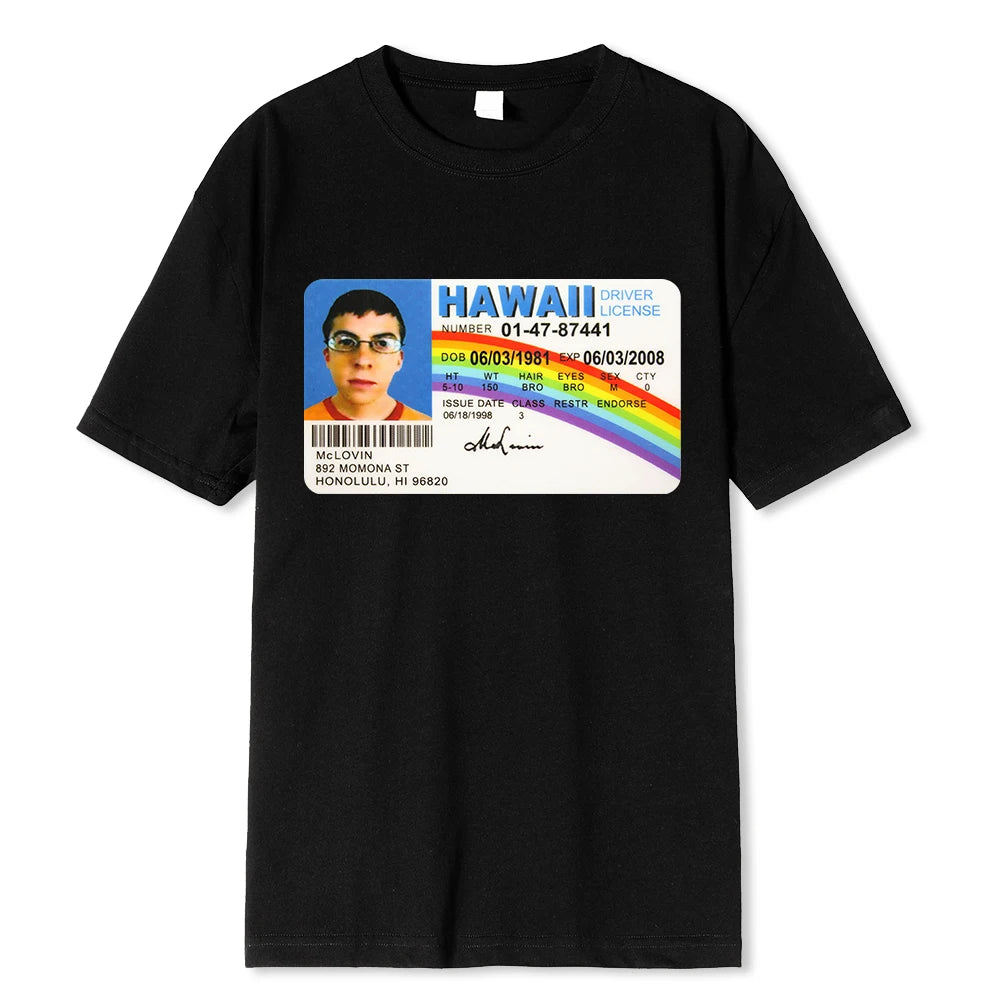 Homme t Shirt Summer Men t-Shirt Mclovin Id Card Superbad Geek Mens Cotton t-Shirt Unisex t-Shirt Teenagers Cool Soft Clothing