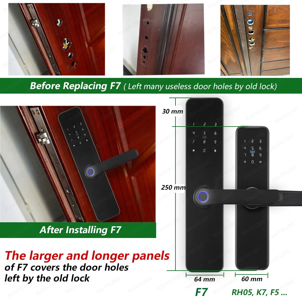 Do Brasil RAYKUBE F7 TT Lock Bluetooth Fingerprint Electric Door Lock Portuguese/English Voice Version With Longer Larger Handle