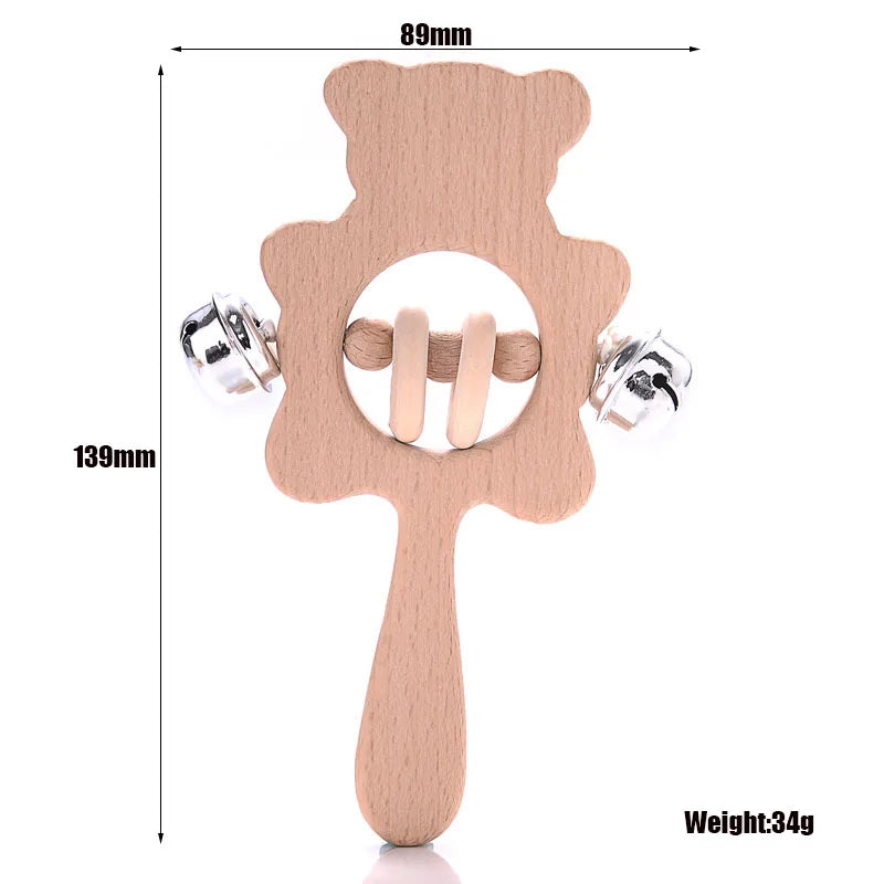 1Pcs Baby Wood Teether Rabbit Owl Beech Wooden Ring Teether Nursing Pendant Baby Animals Rattles Chew Toys Accessories