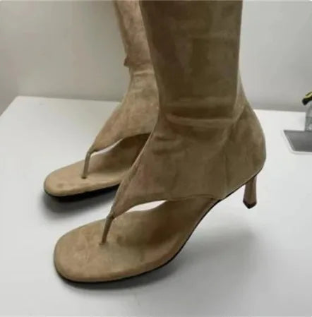 2026 Women's Modern Boots Fish Mouth Clip Toe Mid Heel Boot Fashionable Solid Thin High Heel Side Zipper High Tube Cool Boots