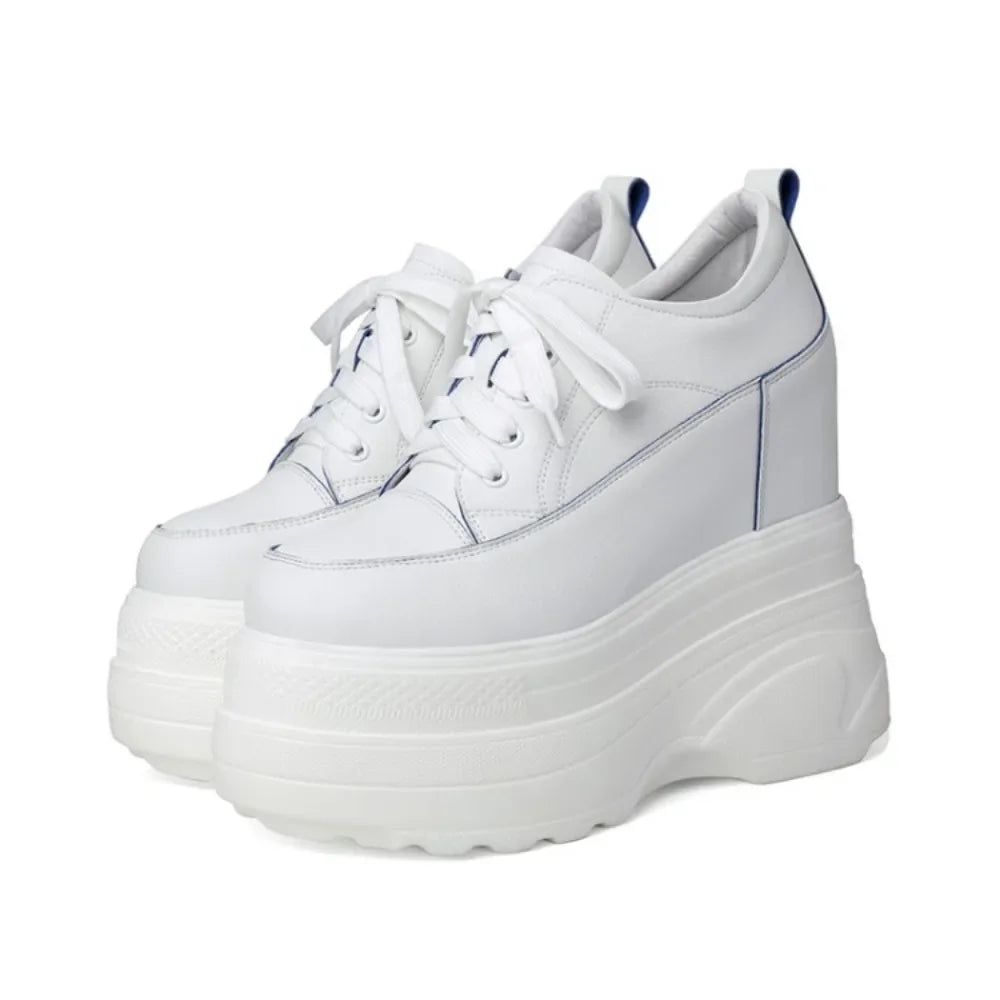 High Quality Women Platform Vulcanized Shoes Wedge Heels 14 CM Casual Shoes Height Increasing White Sneakers Women Trainers Shoe
