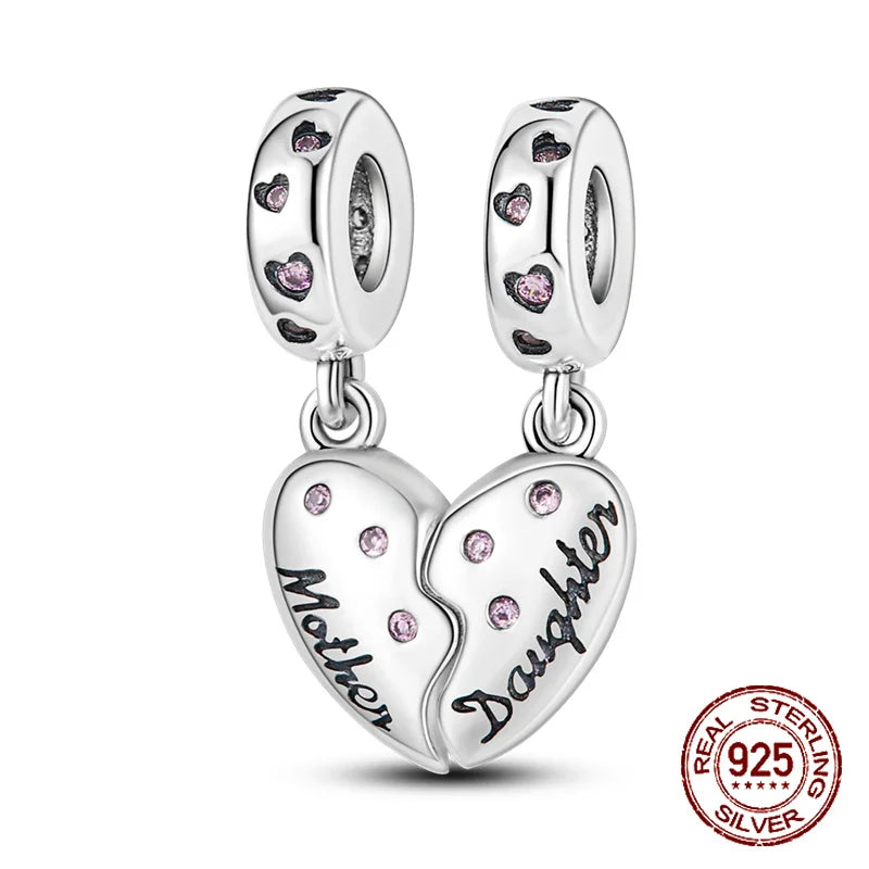 925 Sterling Silver Heart Shaped Warm Family MOM Charm Beads Fit 4MM hole diameter Bracelets Fine DIY Mother's Day Jewelry Gifts