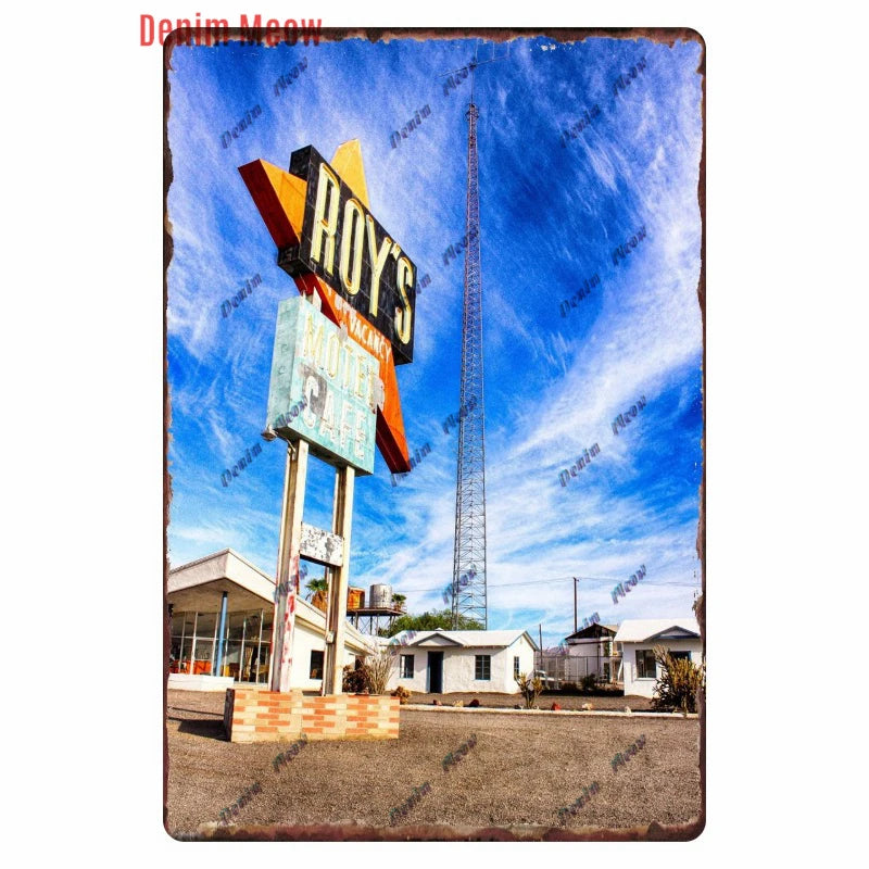 Mother Road Vintage Metal Sign Plate, New Style, Route 66, Old Route 66, Neon Light Effect, Mancave home Decor, WY14