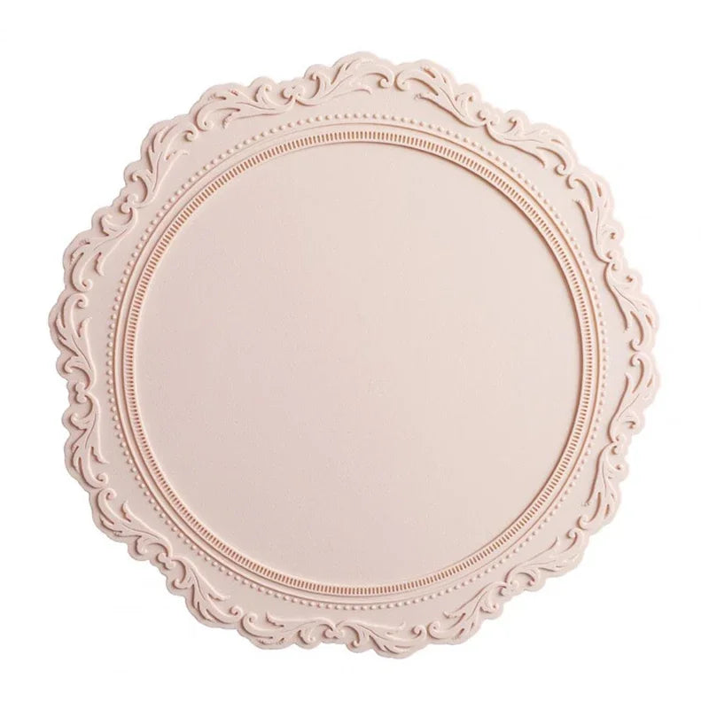 34CM Silicone Placemat Round Flower Coffee Dinner Table Mat Embossed Pink Coaster Heat Resistant Kitchen Tableware Dining Mat
