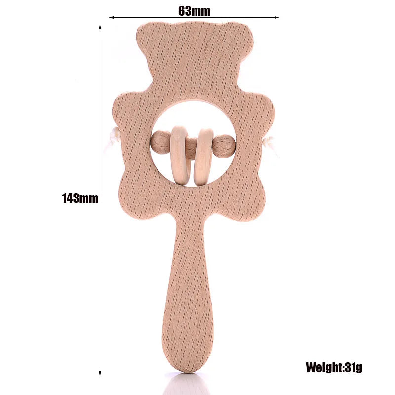 1Pcs Baby Wood Teether Rabbit Owl Beech Wooden Ring Teether Nursing Pendant Baby Animals Rattles Chew Toys Accessories