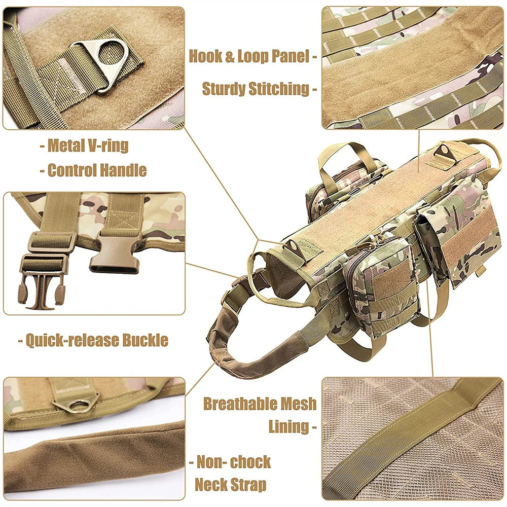 Camouflage Dog Harnesses Pet Tactical Dog Harness and Leash Set German Shepherd Malinois Training Vest For Dogs Accessories