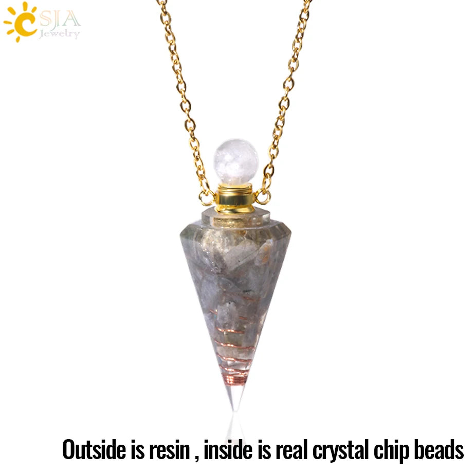 Resin Natural Stone Quartz Aromatherapy Pendant Necklace Gold Color Essential Oil Diffuser Perfume Bottle Crystal Necklaces H205