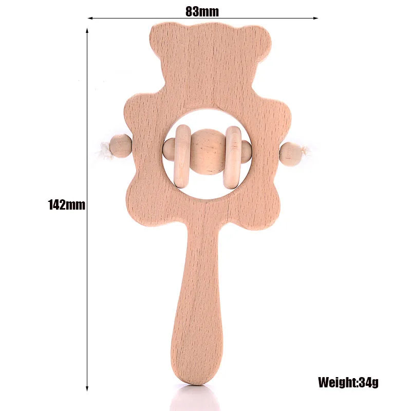 1Pcs Baby Wood Teether Rabbit Owl Beech Wooden Ring Teether Nursing Pendant Baby Animals Rattles Chew Toys Accessories
