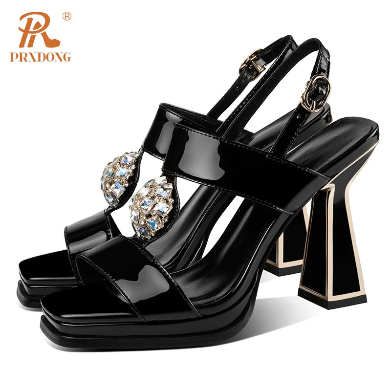 PRXDONG Women's Shoes New 2023 Summer Sexy High Heels Platform Black Beige Crystal Dress Party Wedding Female Sandals Size 34-39