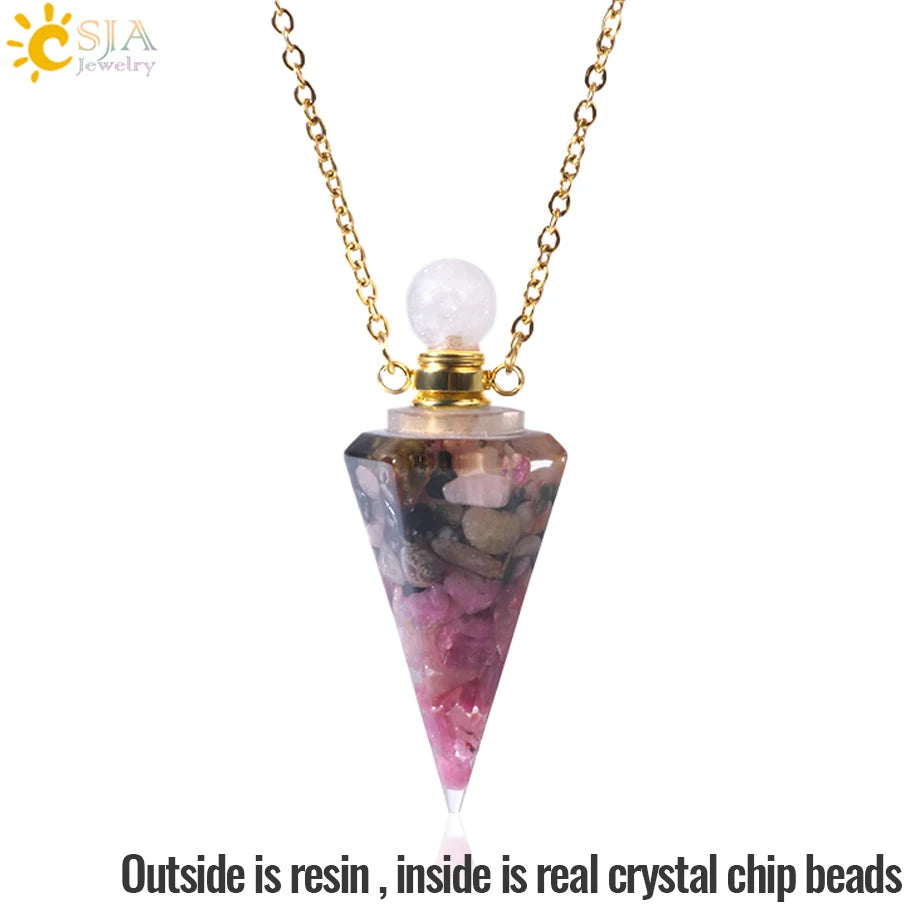Resin Natural Stone Quartz Aromatherapy Pendant Necklace Gold Color Essential Oil Diffuser Perfume Bottle Crystal Necklaces H205
