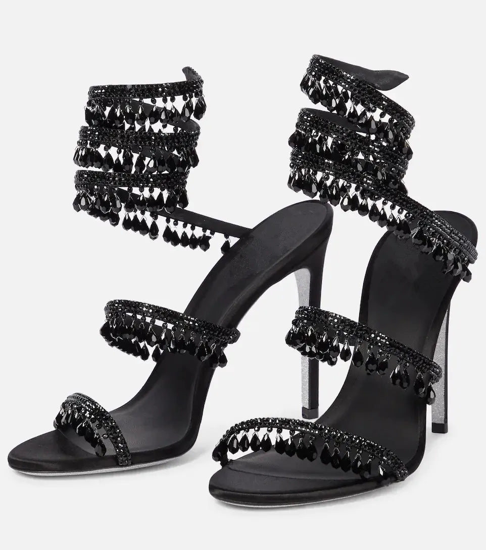 2025 Summer New Colored Diamond Women's High Heel Sandals Water Diamond Fashion Silver Sole Party Party Party High Heel Shoes