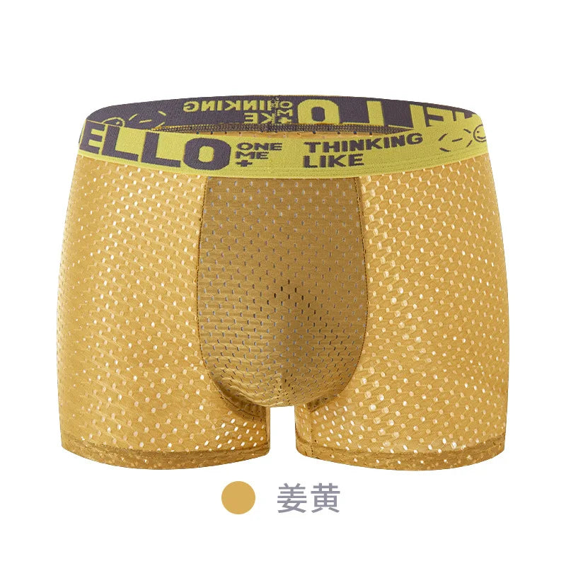 Ice Silk Mesh Underwear Men Boxers Comfortable Anti-bacterial Hollowed Out Breathable Men Summer Light Thin Section Boxer Shorts