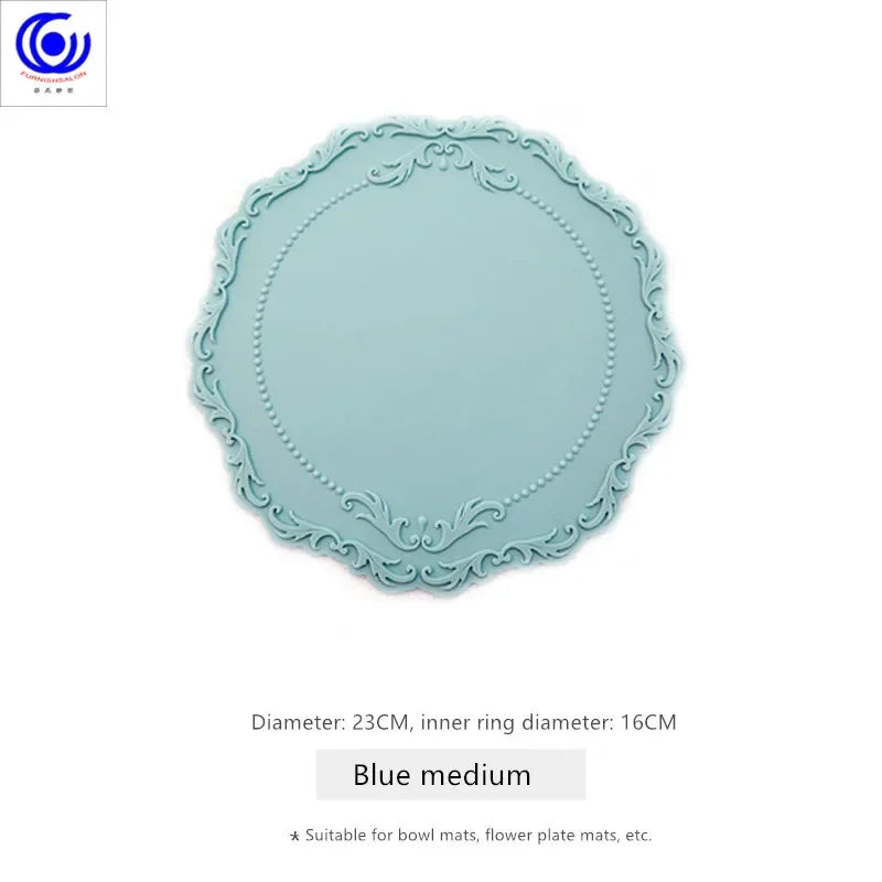 ins retro baroque relief banquet silicone lace placemat thermal insulation anti-scalding plate bowl vase mat