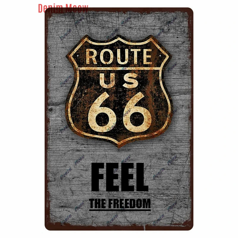 Mother Road Vintage Metal Sign Plate, New Style, Route 66, Old Route 66, Neon Light Effect, Mancave home Decor, WY14