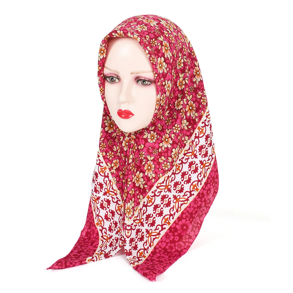 85*85cm Pastoral Style Women Headband Scarf Luxury Floral Print Square Bandana Lady Handkerchief Ethnic Shawl Head Scarves