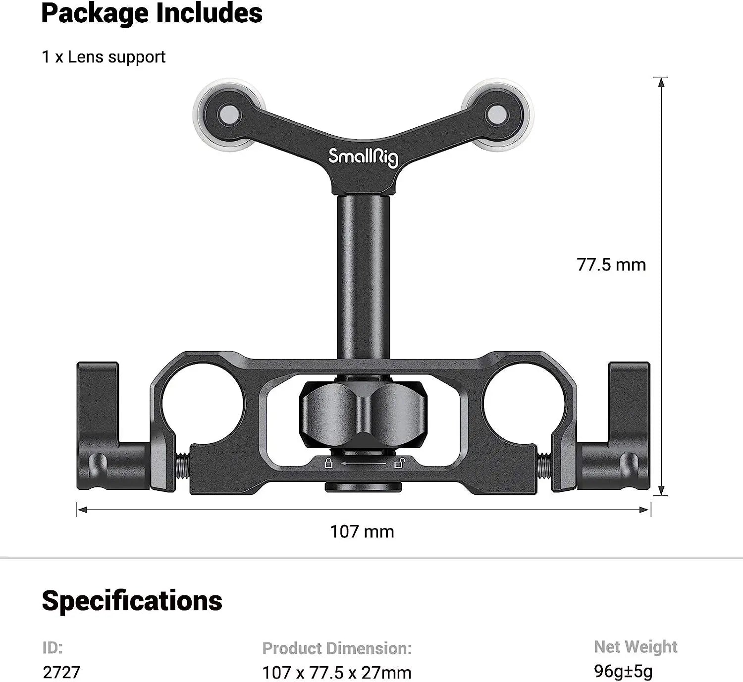SmallRig Universal 15mm LWS Rod Mount Lens Support For 73-108mm Dslr Camera Lens Bracket Support With 15mm Rod Clamp -2727