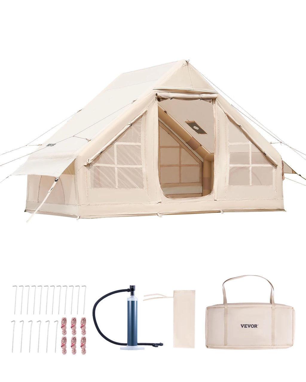 VEVOR Inflatable Tents for Camping Easy Setup Blow up Tent with Hand Pump 300D Oxford Tent with Stove Jack Storage Bag Included