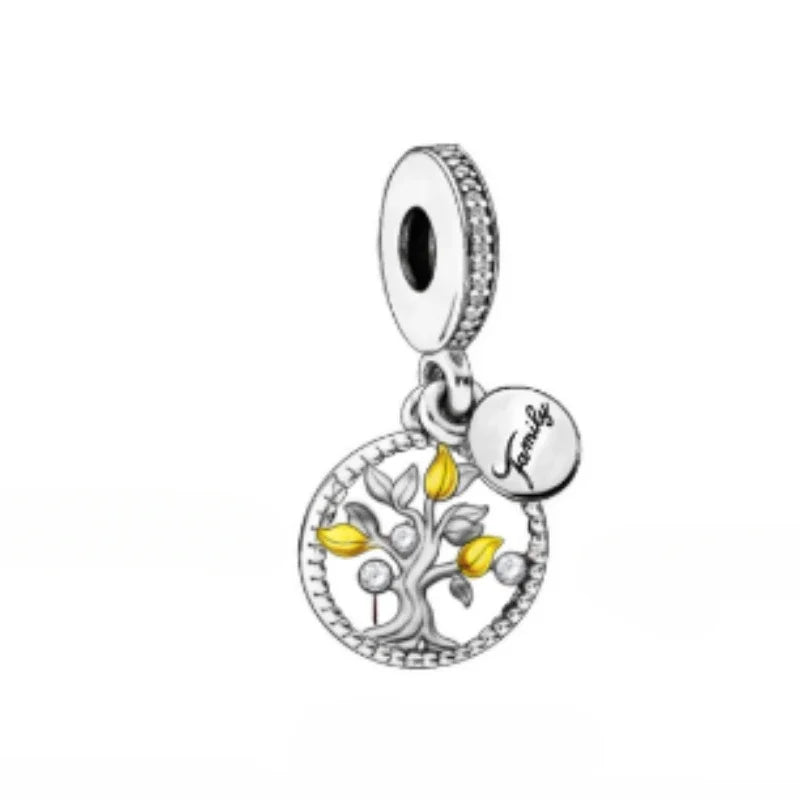2024 New 925 Sterling Silver Bead Golden Heart-Shaped Lock Birthday Candle Charm Fit Bracelet DIY Women Jewelry
