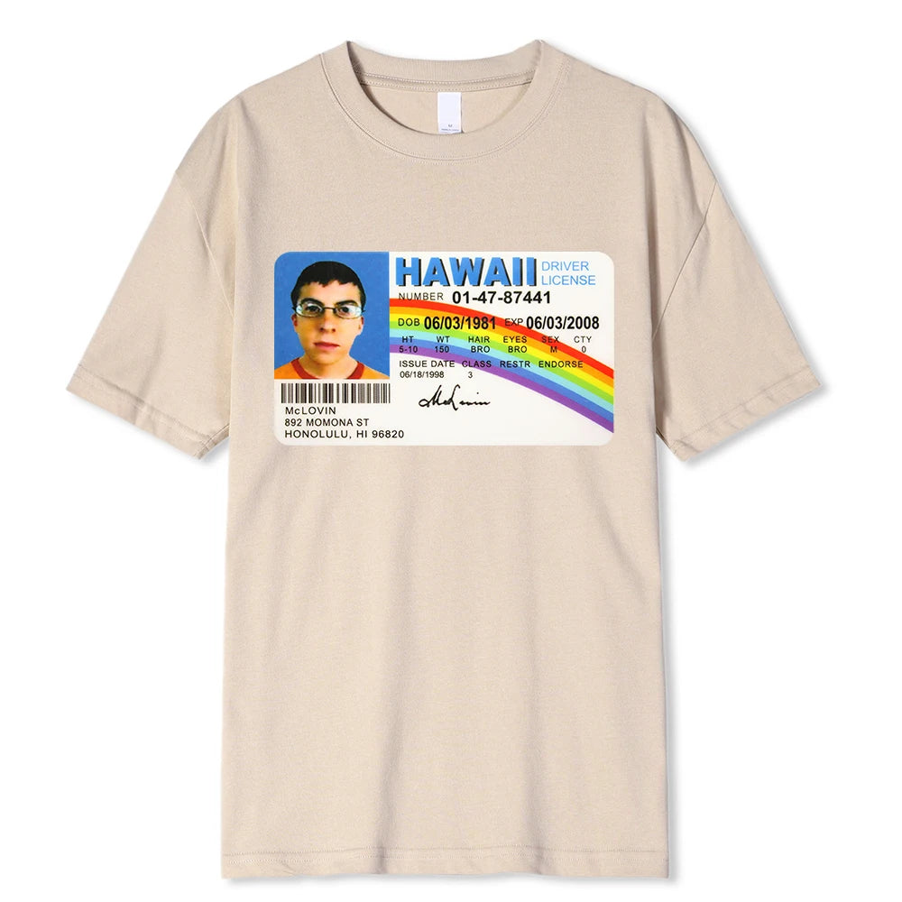 Homme t Shirt Summer Men t-Shirt Mclovin Id Card Superbad Geek Mens Cotton t-Shirt Unisex t-Shirt Teenagers Cool Soft Clothing