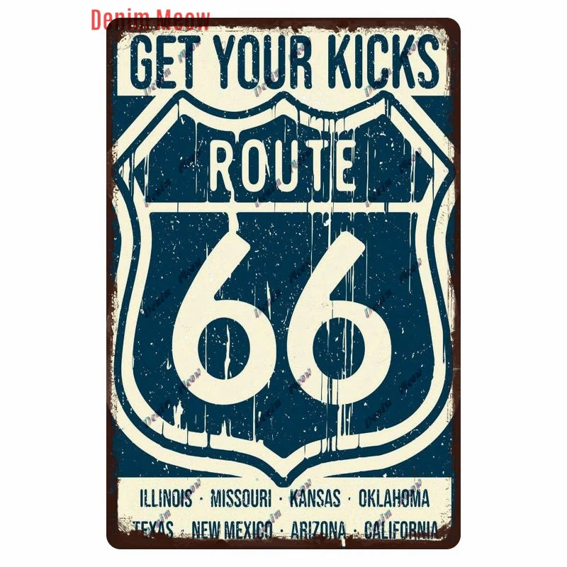 Mother Road Vintage Metal Sign Plate, New Style, Route 66, Old Route 66, Neon Light Effect, Mancave home Decor, WY14