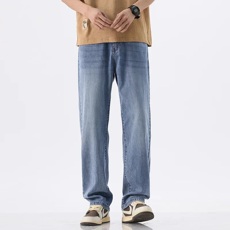 Lyocell Thin Men's Vintage Jeans Casual Loose Denim Pants Korean Fashion Comfortable Straight Summer Male Trousers