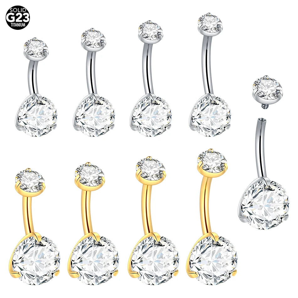 1Pc Titanium Belly Button Ring Zircon Navel Bar Internally Threaded Body Piercing Jewelry Nombril Ombligo Barbell 6/8/10/12mm