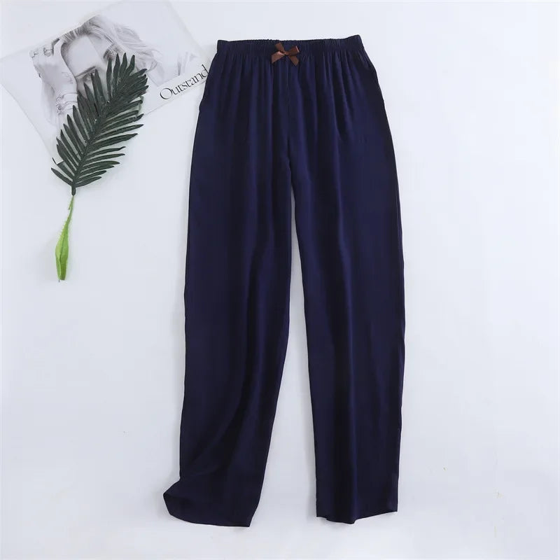 Spring and summer new women's trousers 100% viscose leg + straight casual breathable comfortable plus size home sleep pants cute