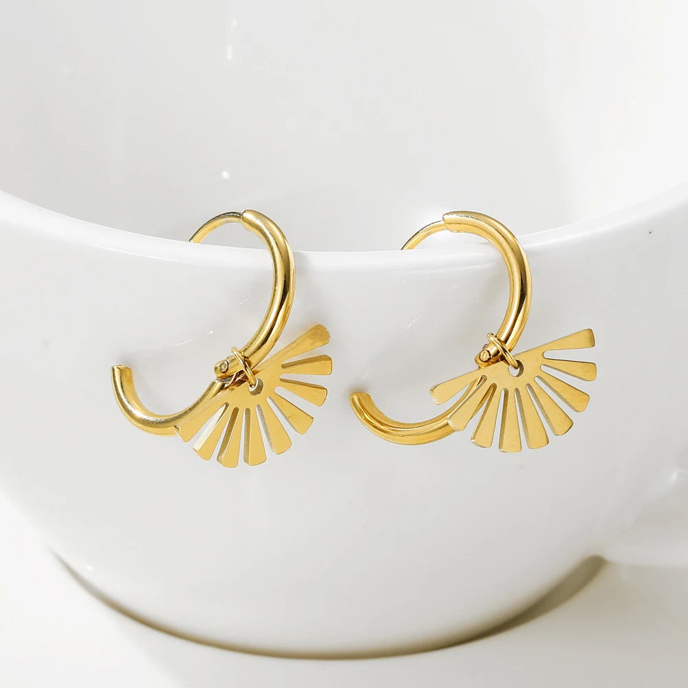YACHAN Trendy Gold Plated Stainless Steel Earrings For Women Geometric Pendants Hoop Earrings Waterproof Jewelry