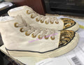 Gold Five Fingers High Top Canvas Shoes Trendy Lace-Up Flat Sneakers Metal Decor Unique Design Couple Casual Shoes Plus Size