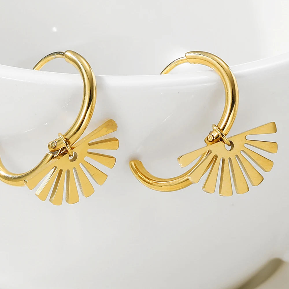 YACHAN Trendy Gold Plated Stainless Steel Earrings For Women Geometric Pendants Hoop Earrings Waterproof Jewelry