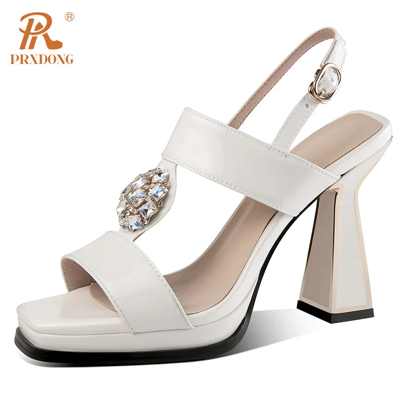 PRXDONG Women's Shoes New 2023 Summer Sexy High Heels Platform Black Beige Crystal Dress Party Wedding Female Sandals Size 34-39