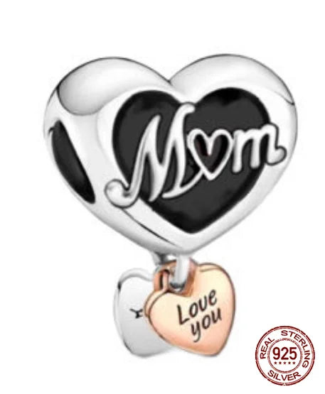 925 Sterling Silver Heart Shaped Warm Family MOM Charm Beads Fit 4MM hole diameter Bracelets Fine DIY Mother's Day Jewelry Gifts
