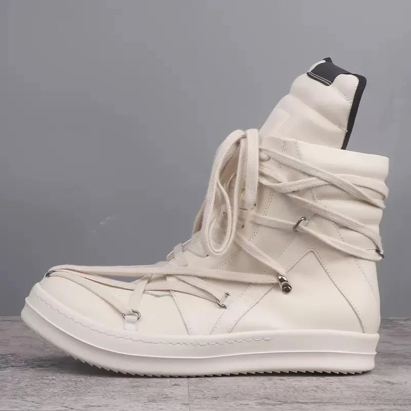 Men High Top Shoes Women Leather Casual Platform Sneakers Luxury Lace Up Zip Autumn Black White Designer Boots