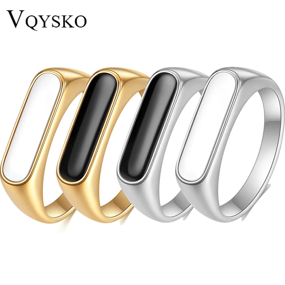 VQYSKO Mother Of Pearl Waterproof Tarnish Free Ring Signet Ring Dainty Bar Beautiful Gift For Her Him Staple Jewelry