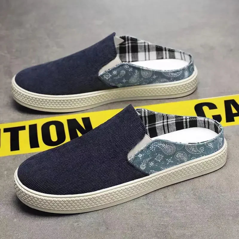 Man Half Slipper Summer New Casual Shoes Half Slippers Breathable Canvas Soft Bottom Lightweight Walking Shoe Vulcanized Shoes