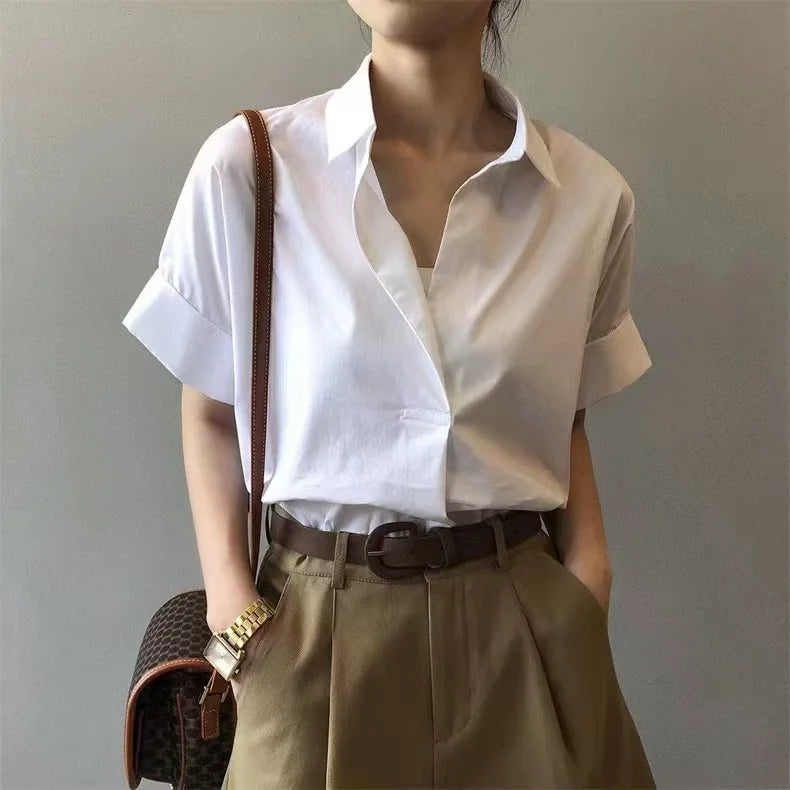 Women Summer Tops Tees Sexy Vintage Blouse Chiffon Ruched Short Sleeve Shirt Ruffles T Shirts Loose Casual Tees