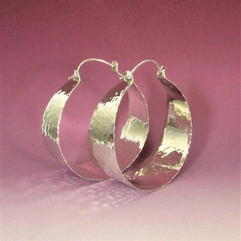 Vintage Style Silver Color Metal Geometry Die Casting Pattern Hoop Earrings for Women Jewelry