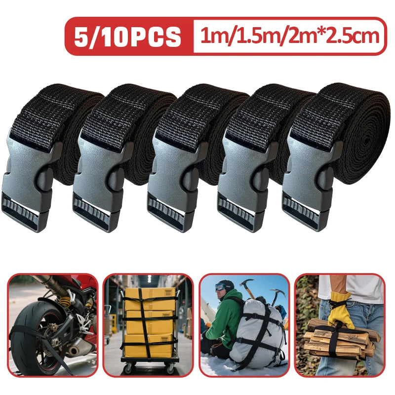 Black Durable Nylon 1/1.5/2m Travel Tied Cargo Tie Down Luggage Lash Belt Strap With Cam Buckle Travel Kits Outdoor Camping Tool