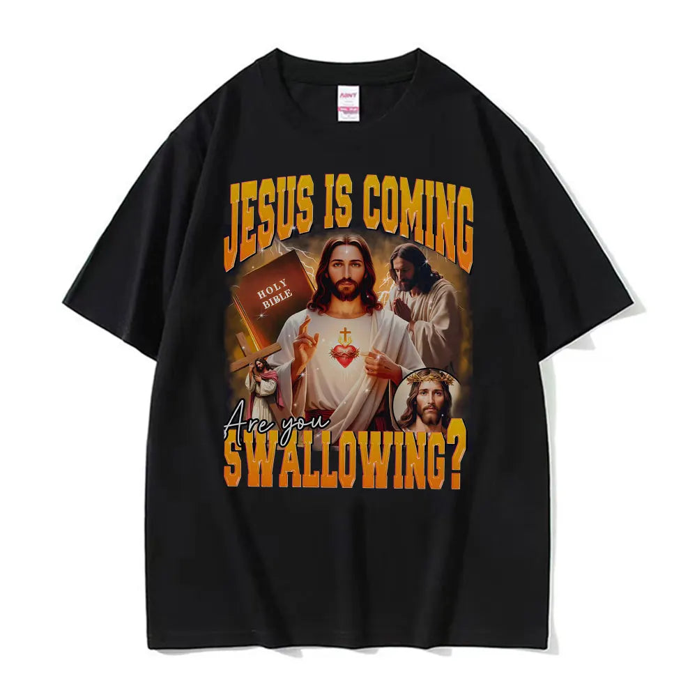 2026 New Funny Jesus Meme 100%cotton men's shirt Vintage O-Neck Short Sleeve Harajuku women's summer fashion oversized Tshirt