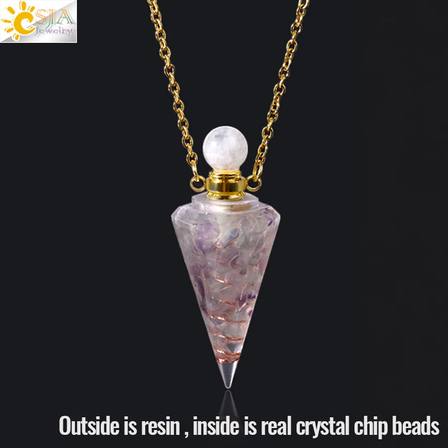 Resin Natural Stone Quartz Aromatherapy Pendant Necklace Gold Color Essential Oil Diffuser Perfume Bottle Crystal Necklaces H205