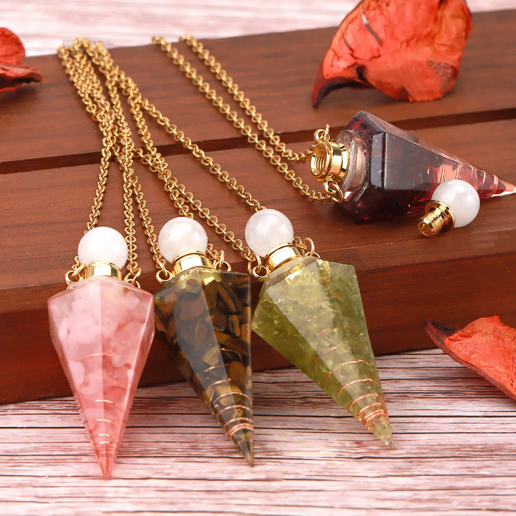 Resin Natural Stone Quartz Aromatherapy Pendant Necklace Gold Color Essential Oil Diffuser Perfume Bottle Crystal Necklaces H205